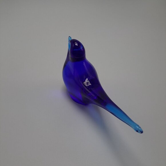 Hand Blown Blue Glass Bird Sculpture Decorative Art Piece Collectible Home Decor - Picture 4 of 12